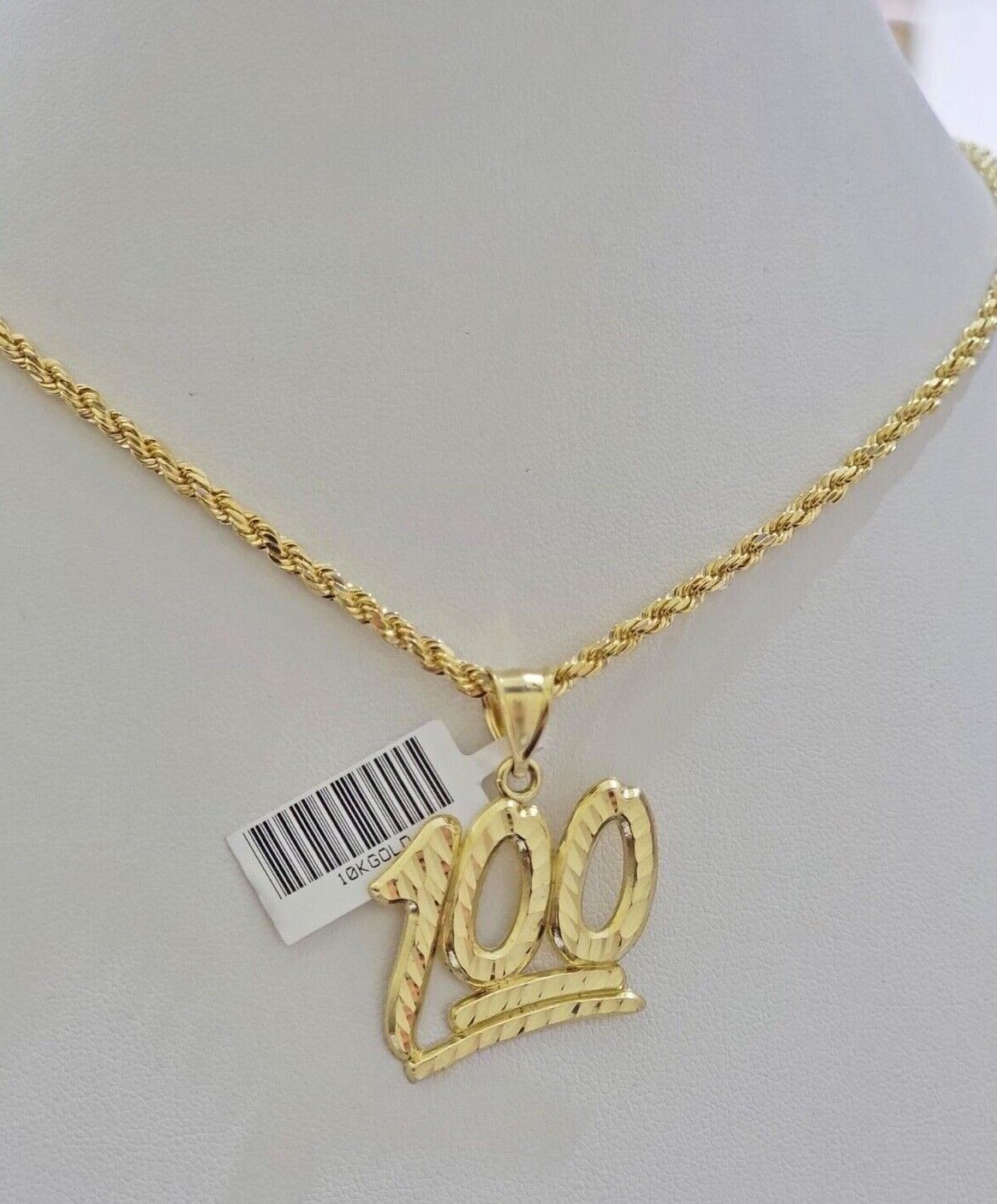 10k Yellow Gold Rope Chain 100 Charm Pendant Set 18" - 28 Inch 3mm Necklace REAL - GoldenlinQ
